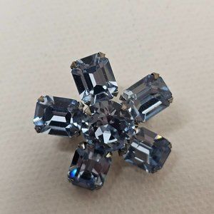 Vintage Silver Tone Light Blue Rhinestone Brooch Pin Not Marked